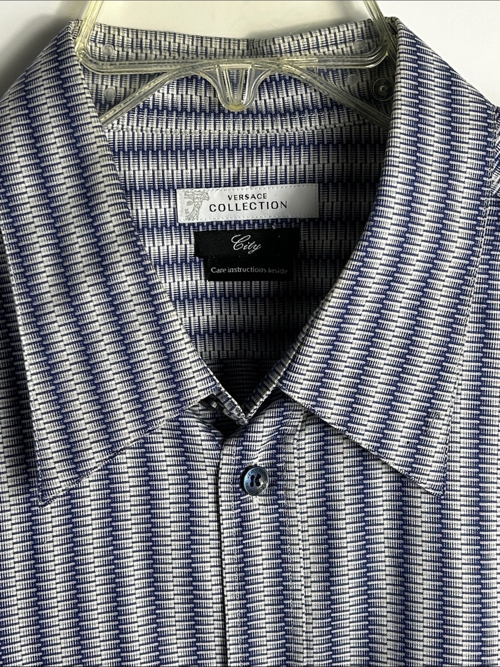 Versace Collection City Fit Men’s Size US Large EU 44 Blue Button Dress Shirt - Picture 2 of 11